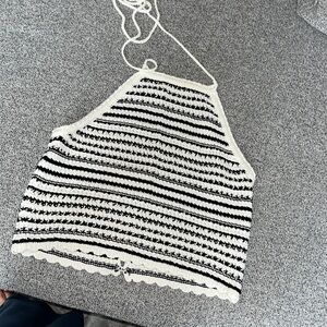 Black and White Crochet Halter Top